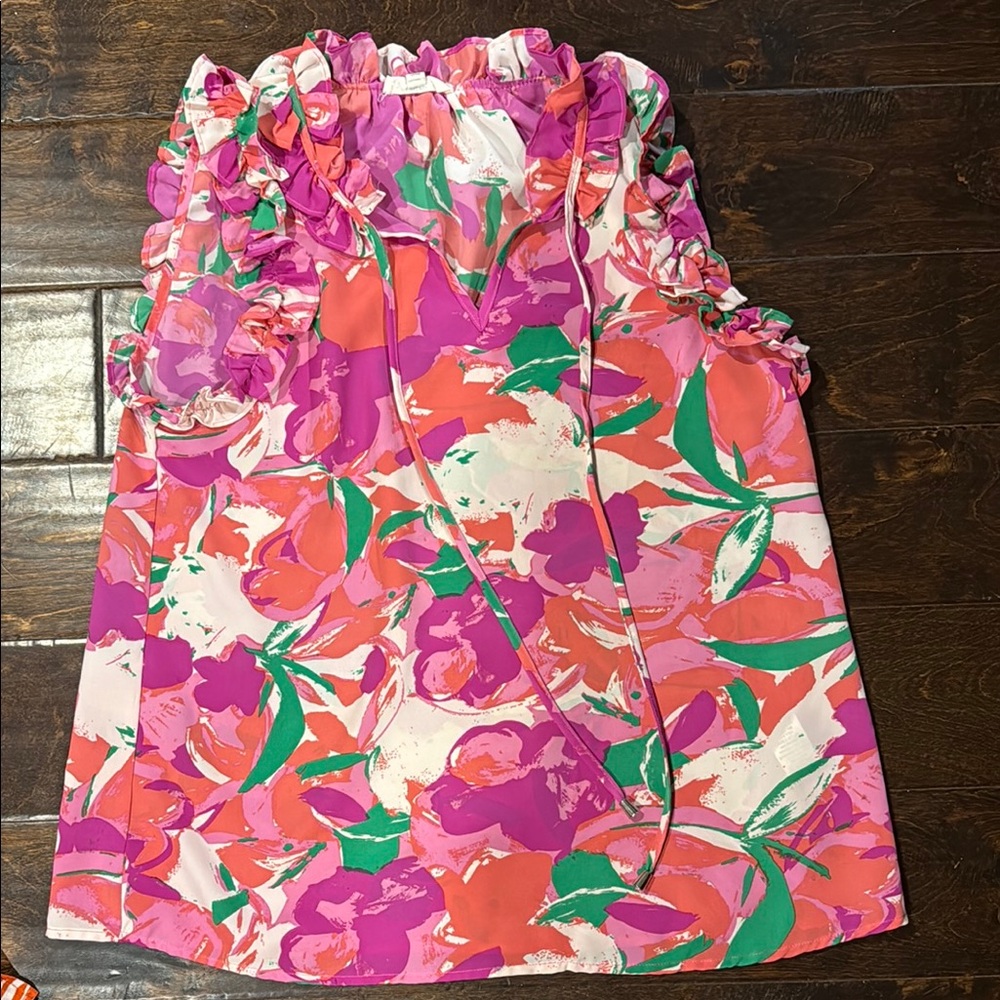 Entro Pink and Green Floral Blouse